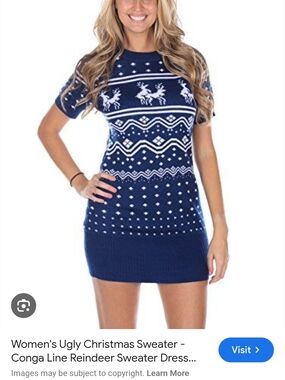 Tipsy Elves Naughty Reindeer Ugly Christmas Sweater Dress - Size Small